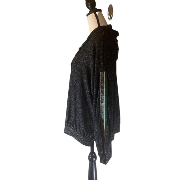 Hummingbird Charcoal Lace Up Long Sleeve Sweater; Lace Up V-neck - Grey / Black - Picture 3 of 9